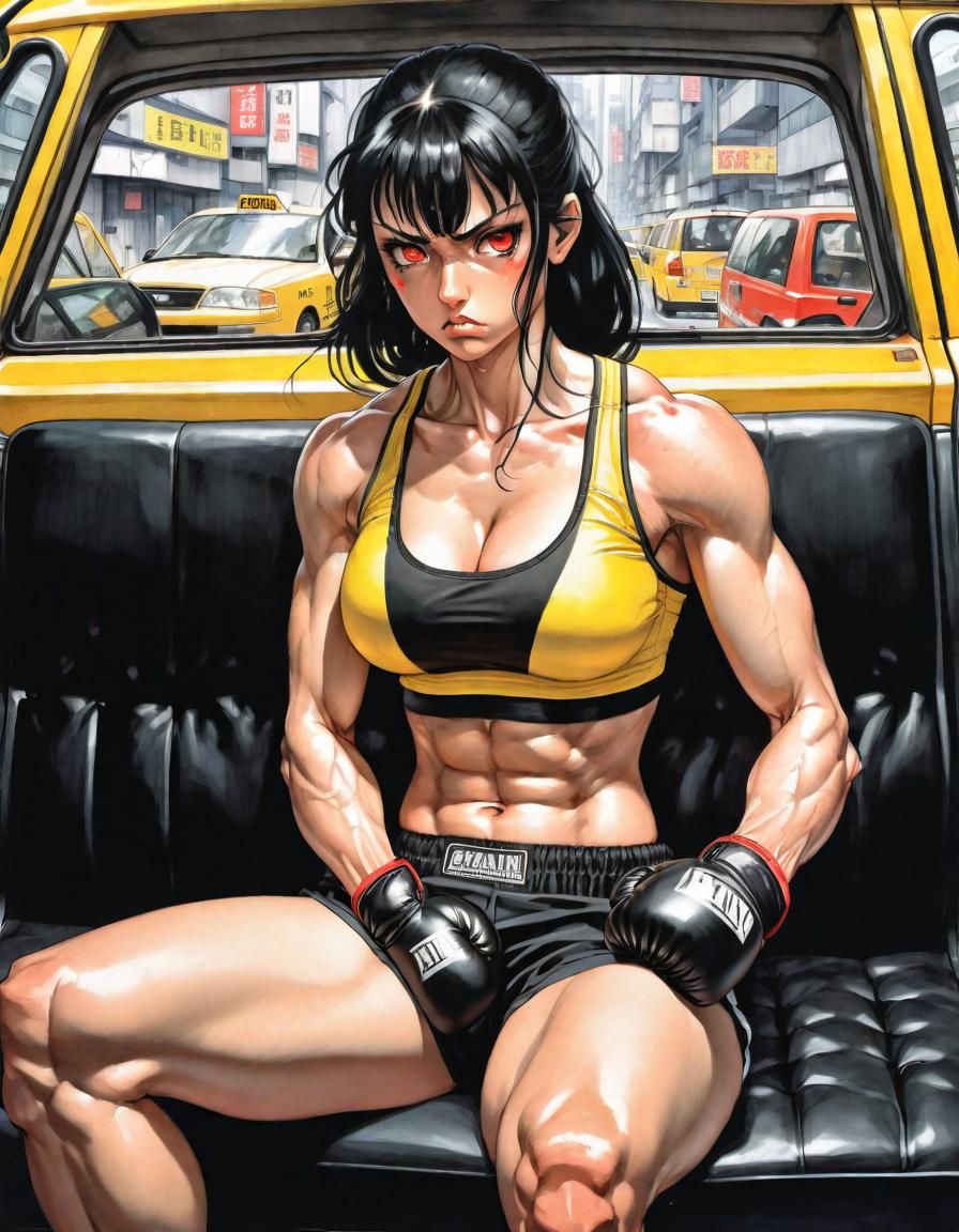 Annoyed Boxer Commutes in Manga Art Style