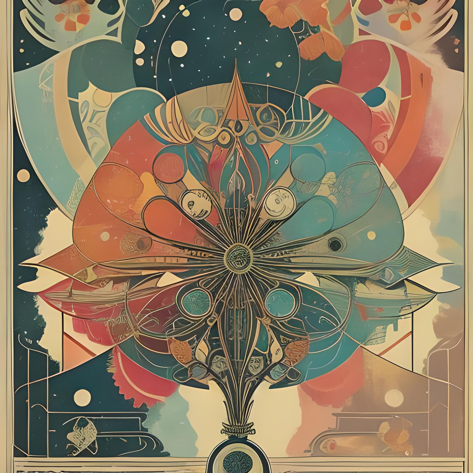 Cosmic Poppy Flower in Boho Cubist Style