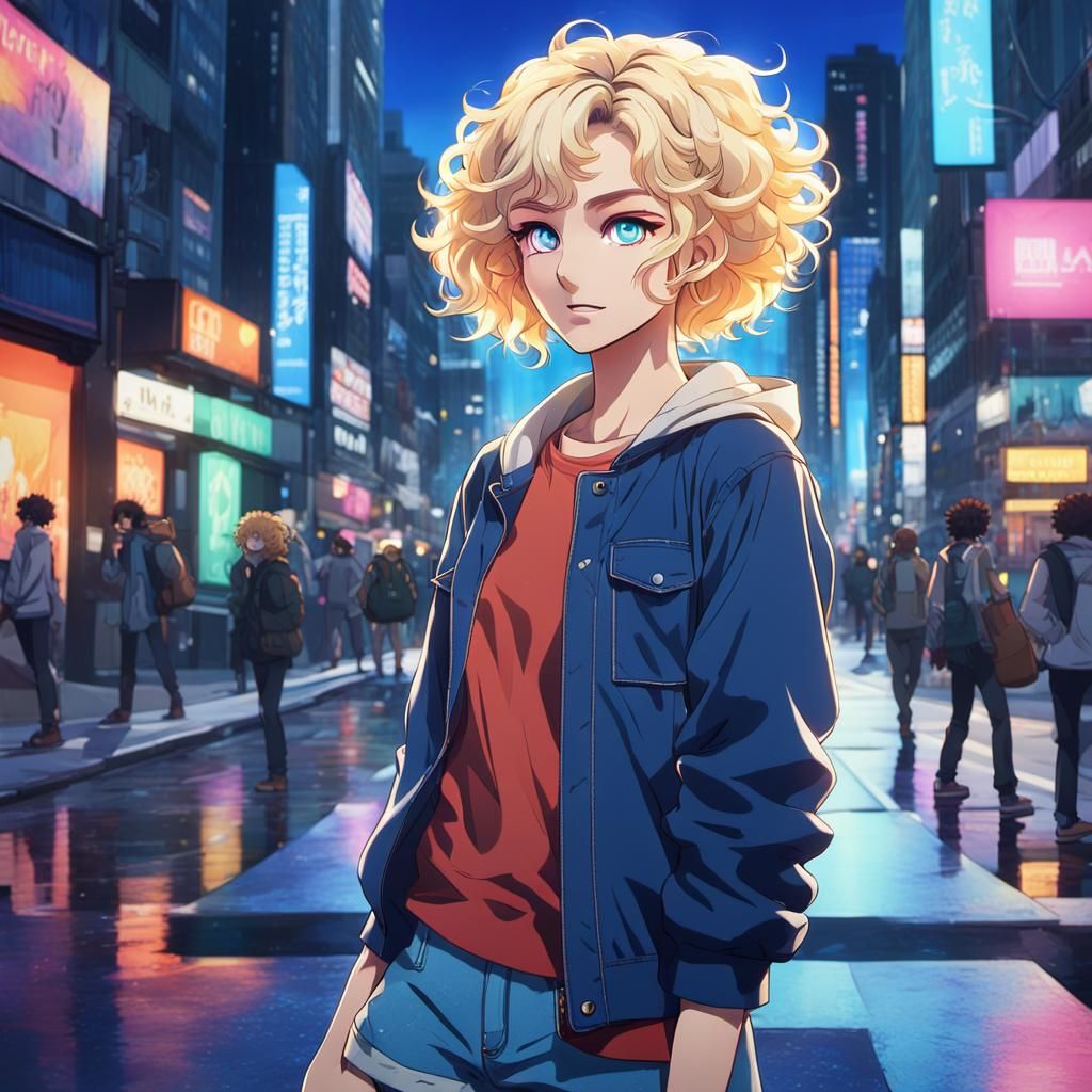 Anime Style Teenage Girl in City Street