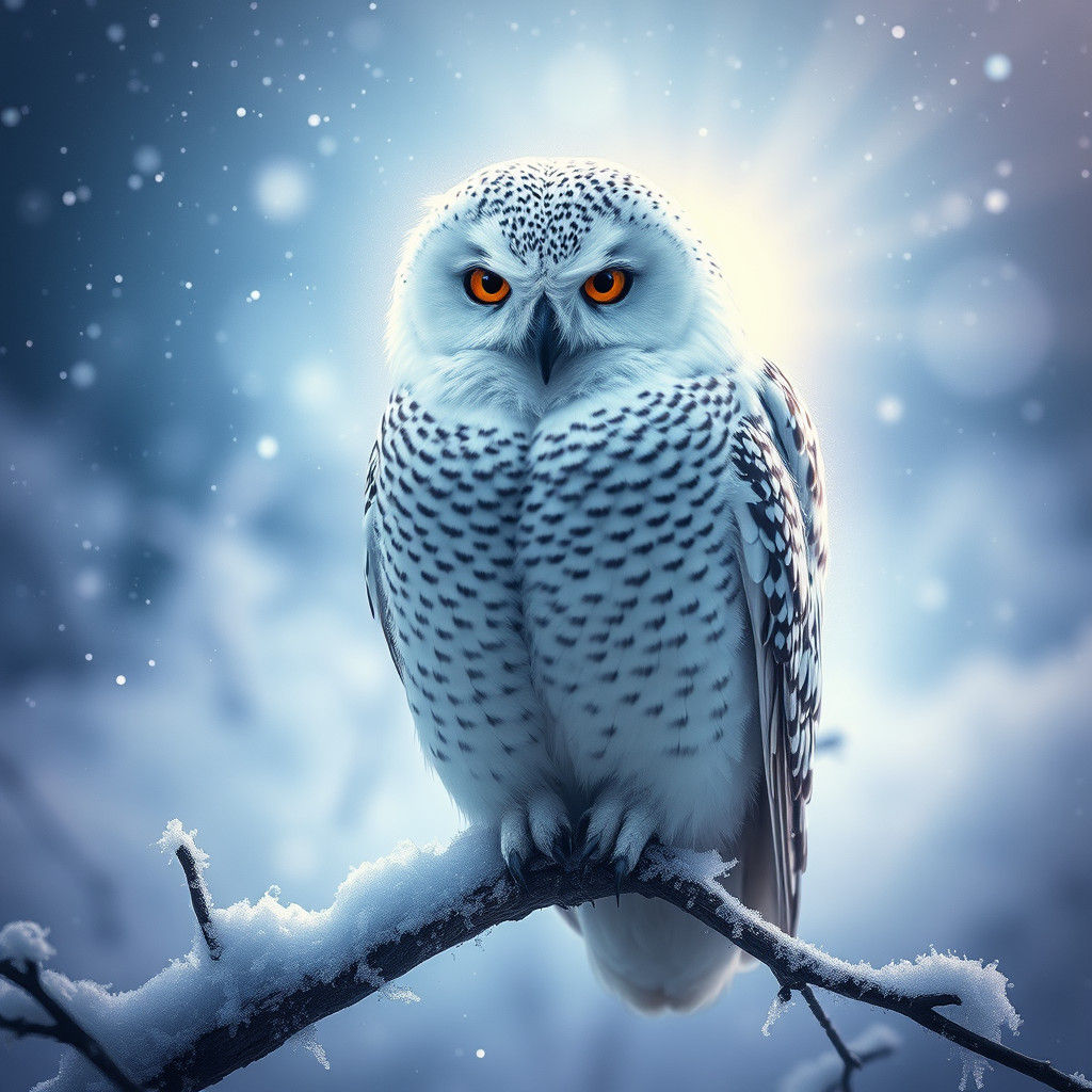 Mystical Snowy Owl in Dreamlike Winter Landscape