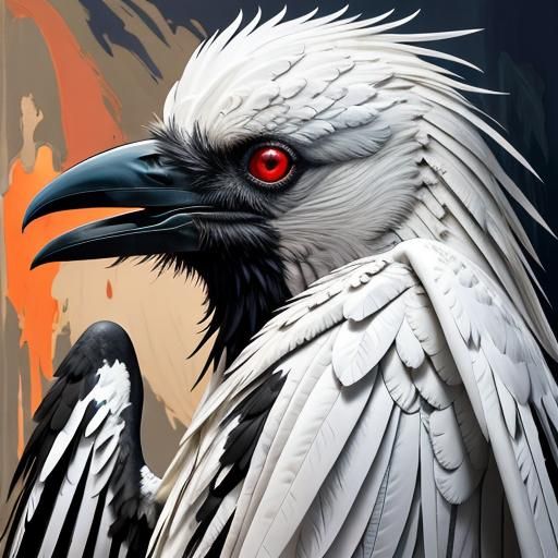 Grotesque White Raven in Gothic Impressionist Style