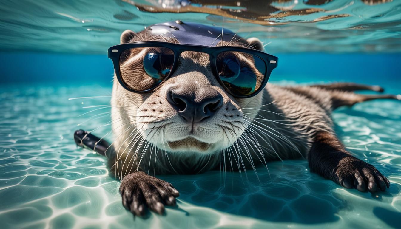 Otter Lounging with Cocktail in Azure Sea