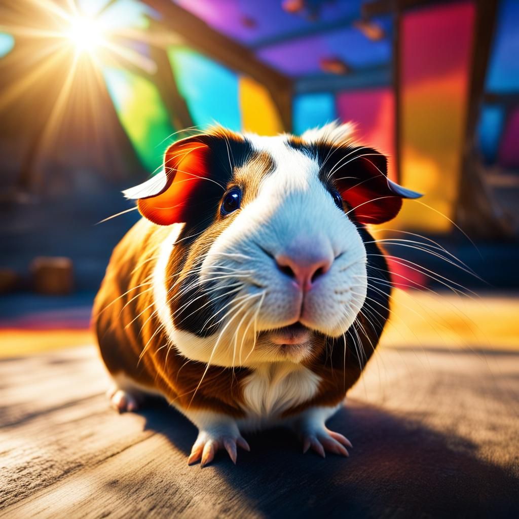 Hyper-Realistic Guinea Pig with Contrasting Colors