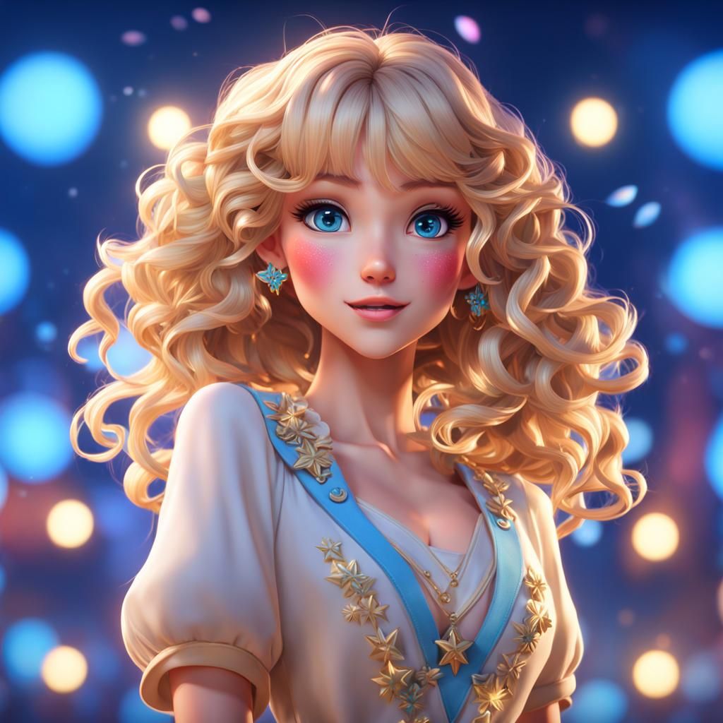 Anime Girl in Star Clothes: 3D Digital Art