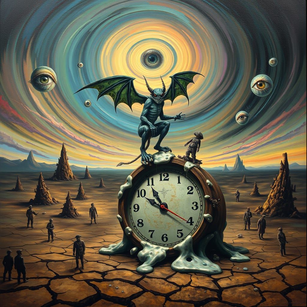 Bioluminescent Gargoyle Imp in Surrealist Landscape