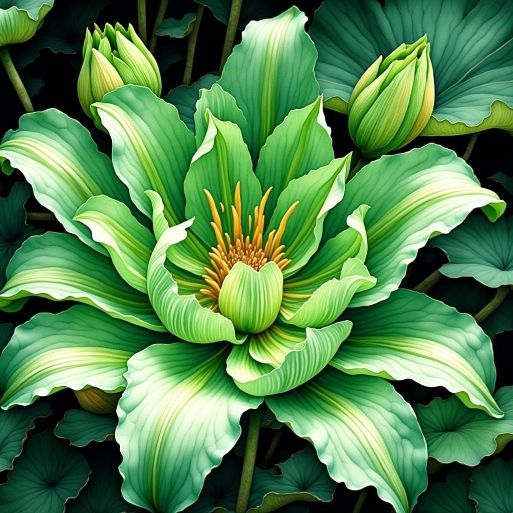 Enchanted Lily Blossom in Antique Watercolor Style