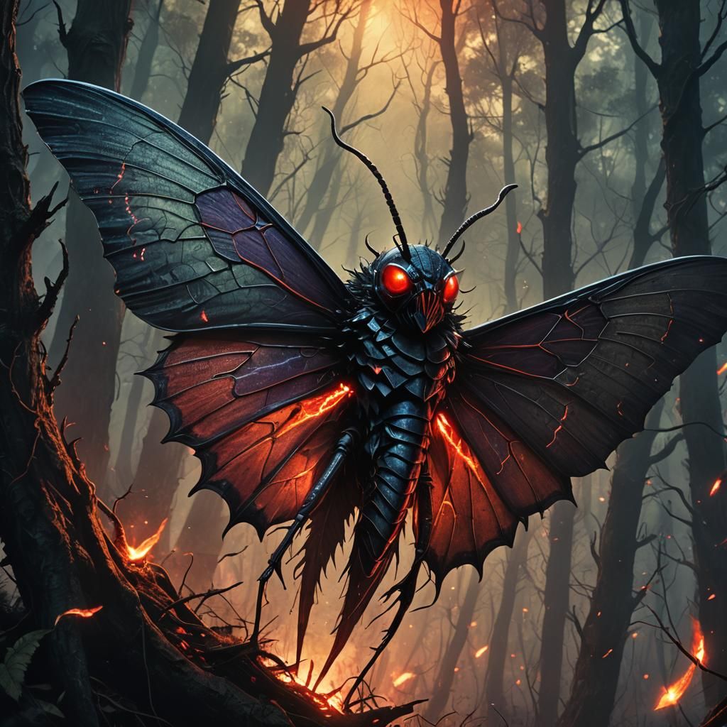 Terrifying Killer Moth in Dark Fantasy Illustration
