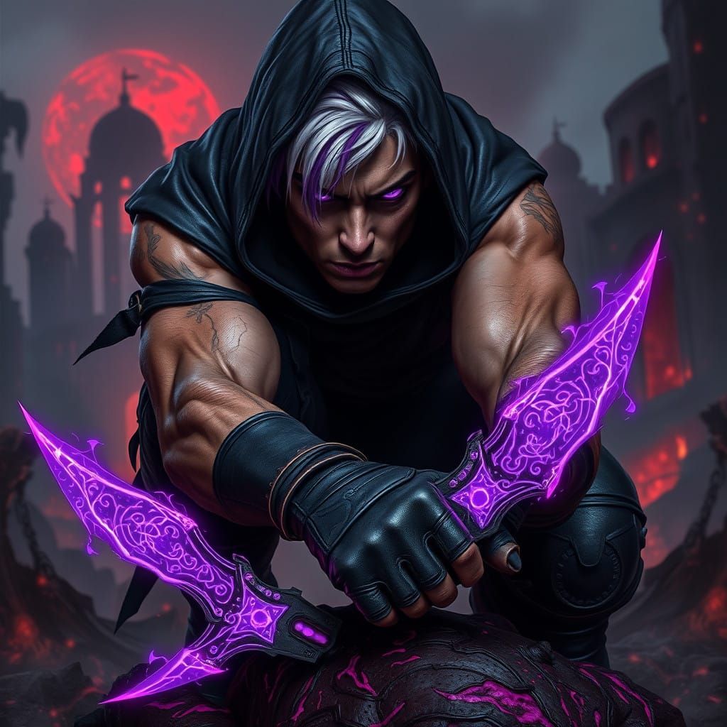 Brooding Soulknife Rogue with Mystical Energy Daggers in Dar...