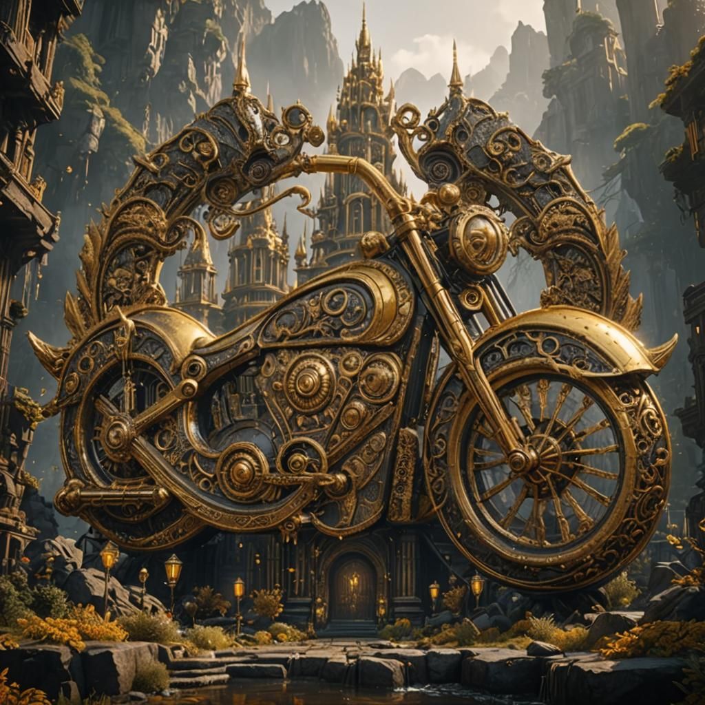 Intricate Black and Gold Fantasy Concept Art