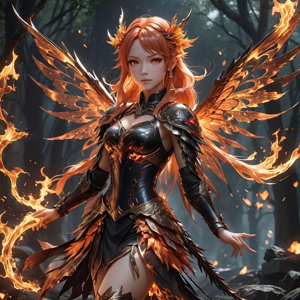 Detailed 3D Anime Fire Fairy Art