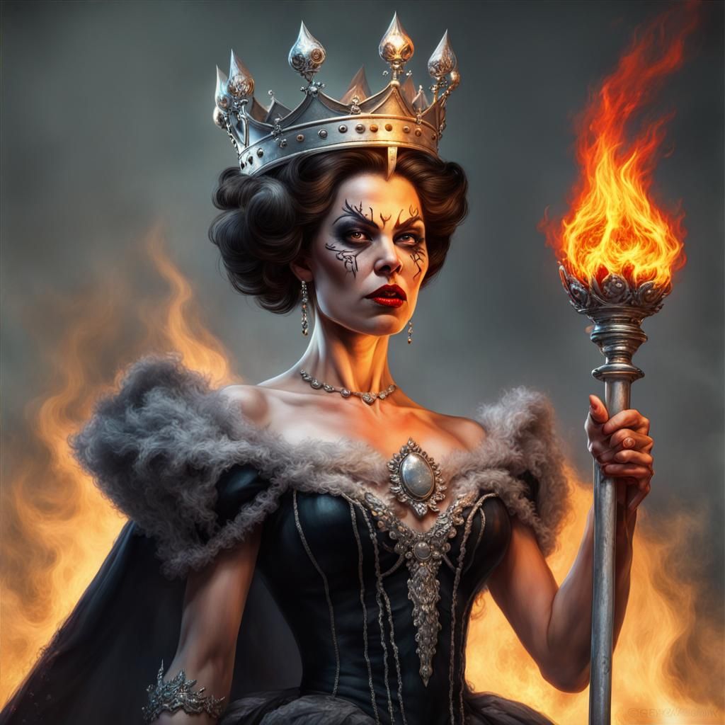Sinister Halloween Queen with Scepter and Flames