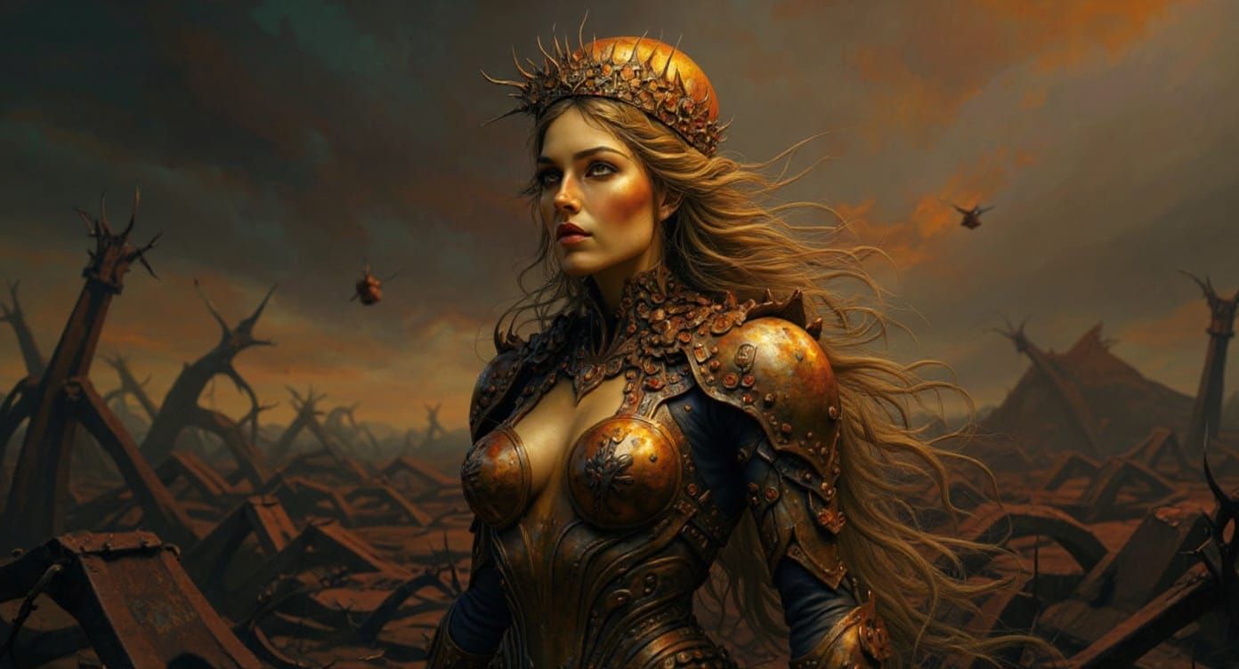 Goddess with Crown of Thorns in Mixed Media