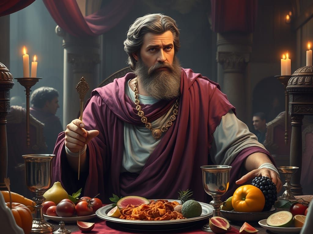 Ancient Roman Banquet Scene in Elegant Togas and Luxurious S...