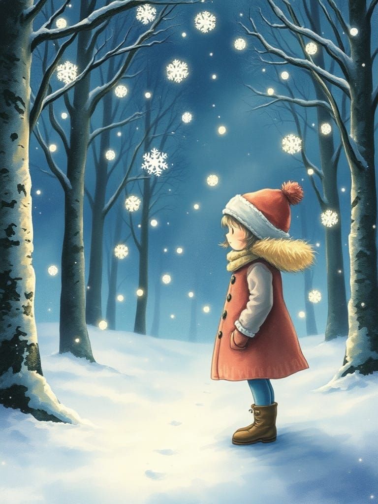 Warm Winter Night Whimsy in Dreamy Watercolor Style