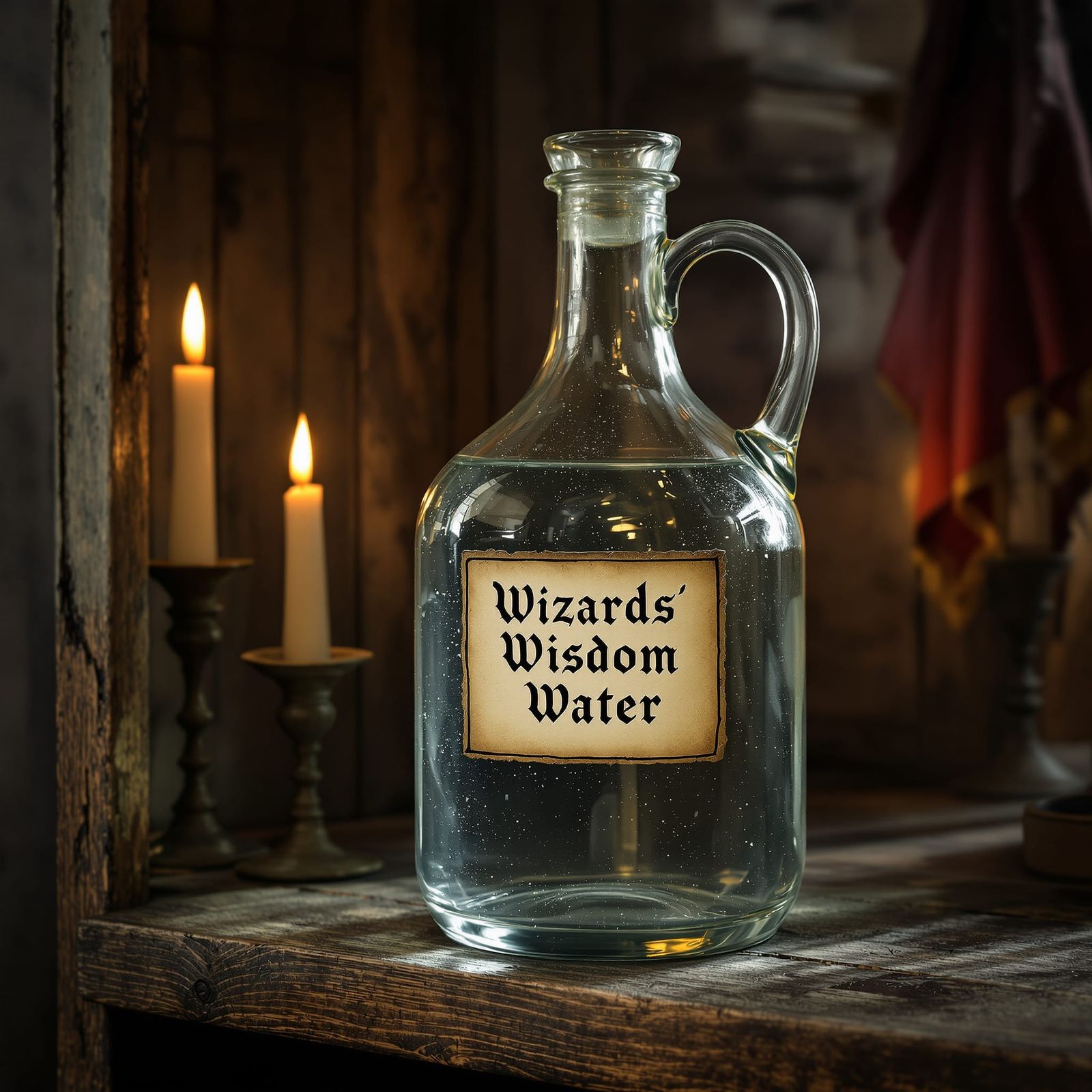Medieval Study Candlelit Scene with Wizard's Water Jug