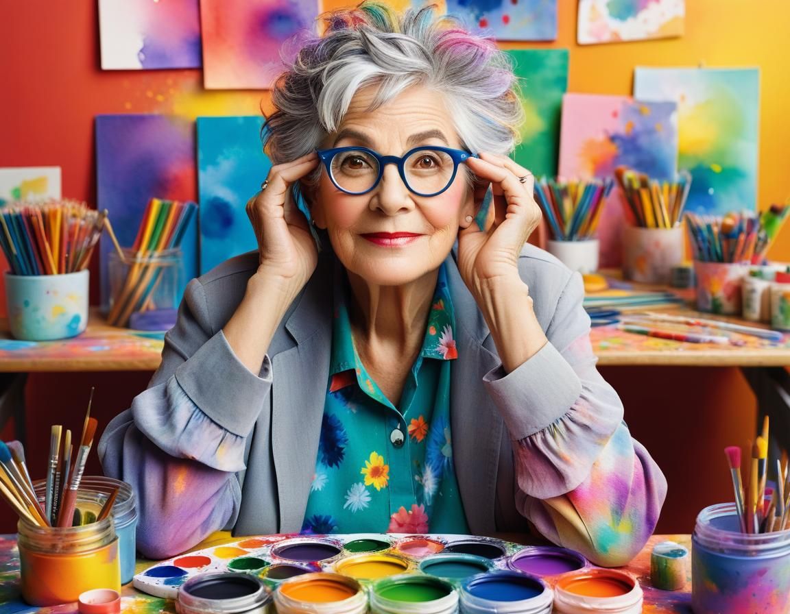 Playful Watercolor Portrait of Woman with Funky Eyeglasses