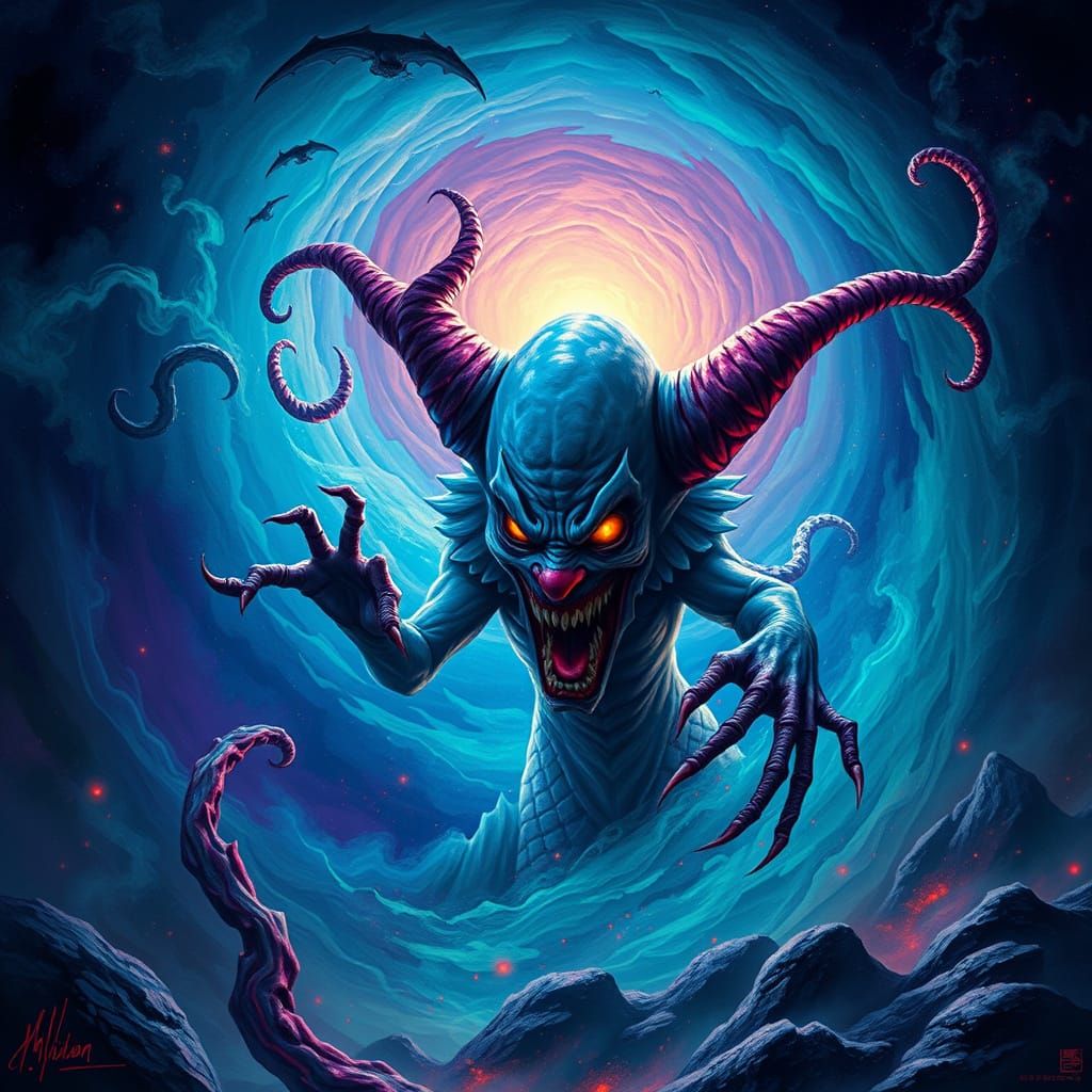 Eldritch Horror Shadow Clown Emerges from Cosmic Vortex