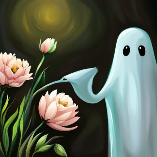 Cute Ghost Surrounded by Flowers