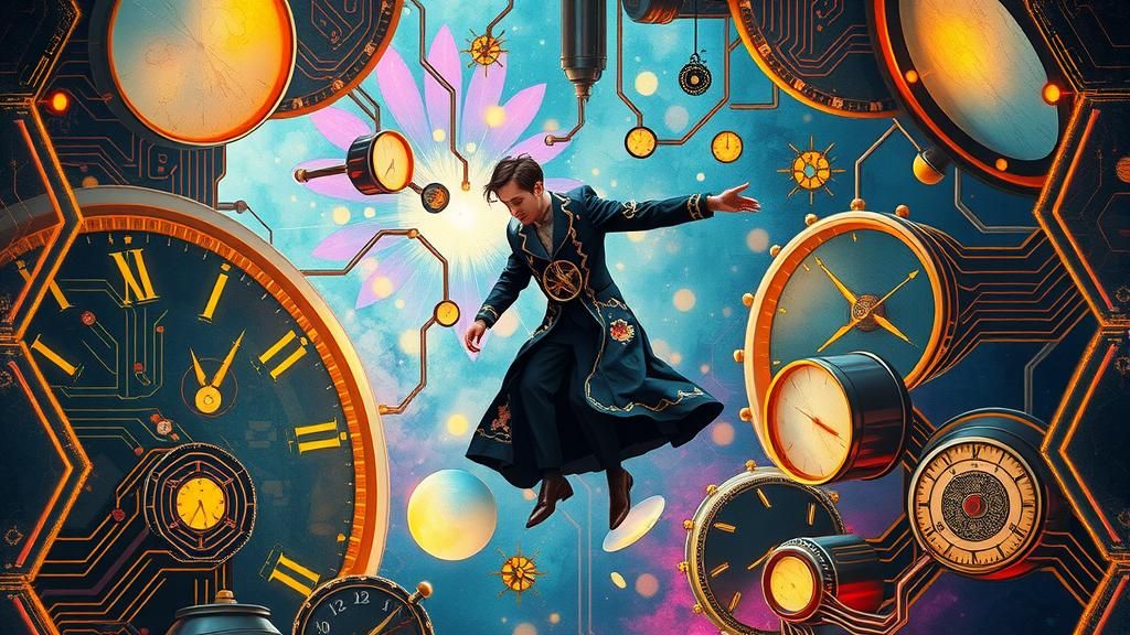 Clockwork Figure in Iridescent Circuit Maze