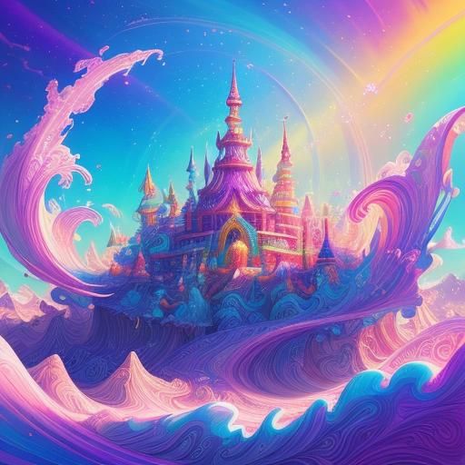 Rainbow Lit Poem on Golden Parchment in Graffiti Art