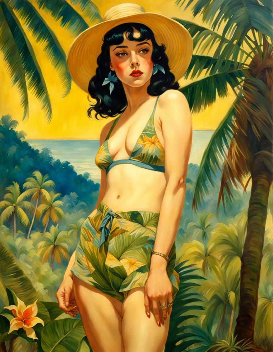 Classic Pin-Up Portrait in Tropical Setting