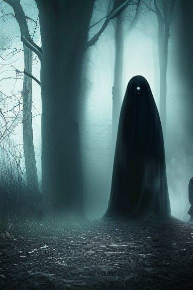 Eerie Ghostly Figure in Dark Forest, 8K Horror