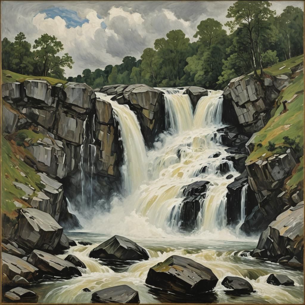 Dramatic Waterfall in Expressionist Style
