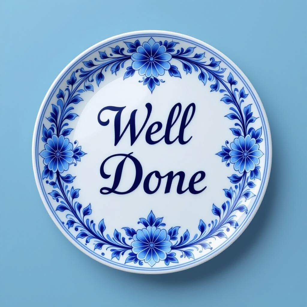 Blue and White Porcelain Plaque with "Well Done" Calligraphy