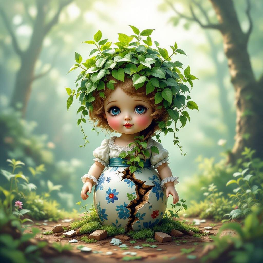 Ethereal Money Tree Growing From Broken Doll