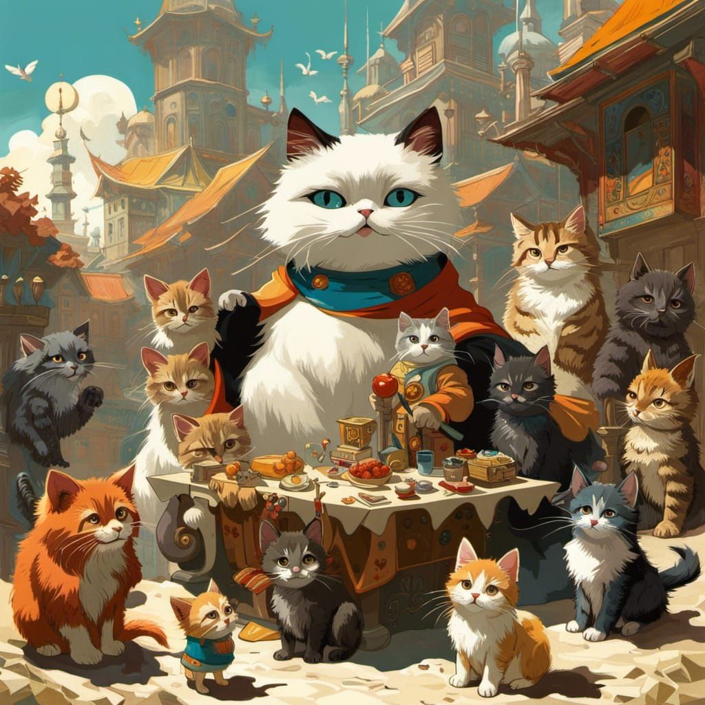 Anthropomorphic Cat God in Anime Style