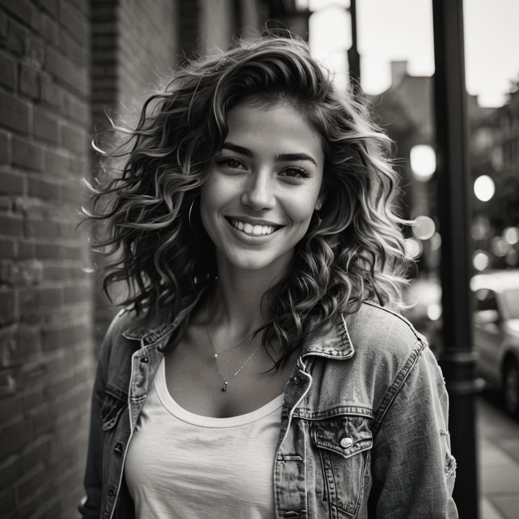 Fashionable Woman's Radiant Smile in Black and White