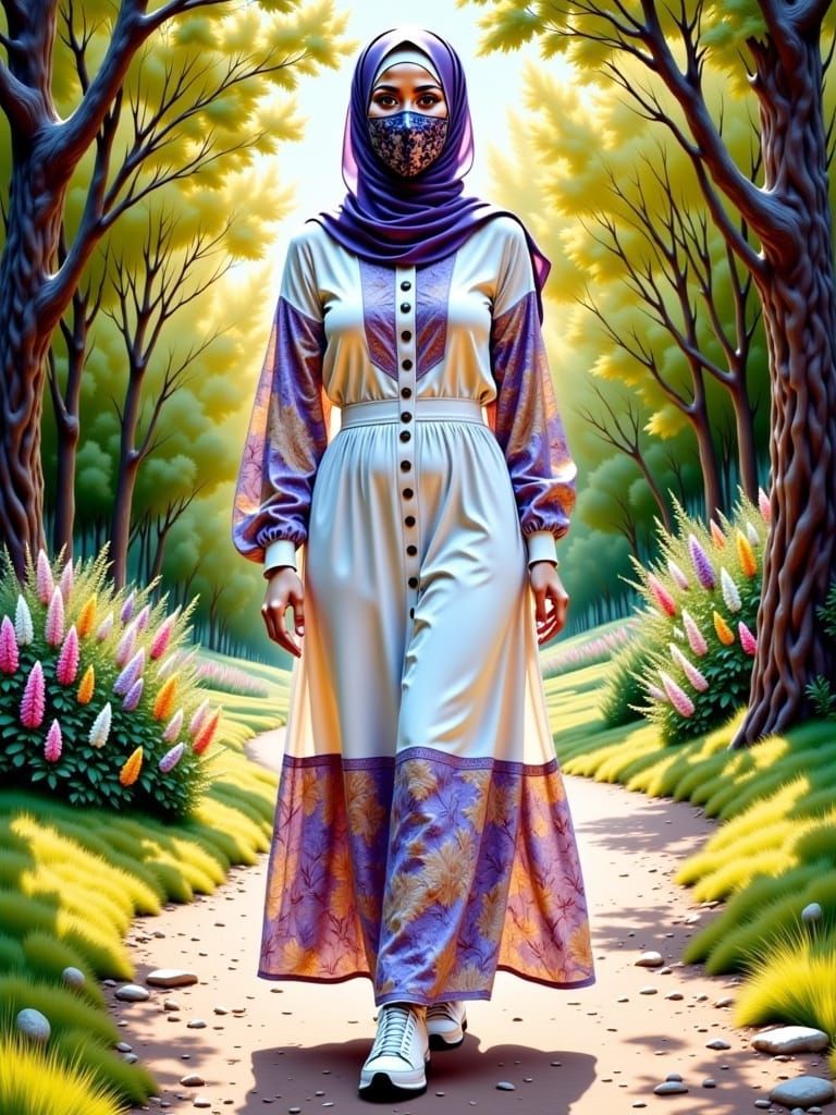 European Woman in Patterned Hijab in Art Nouveau Style