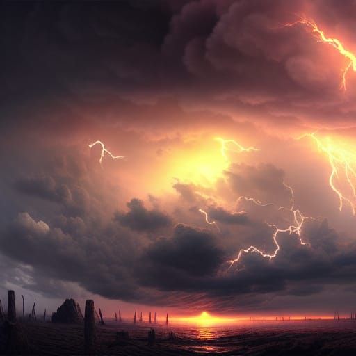 Glowing Sunset Storm: Epic Digital Matte Painting