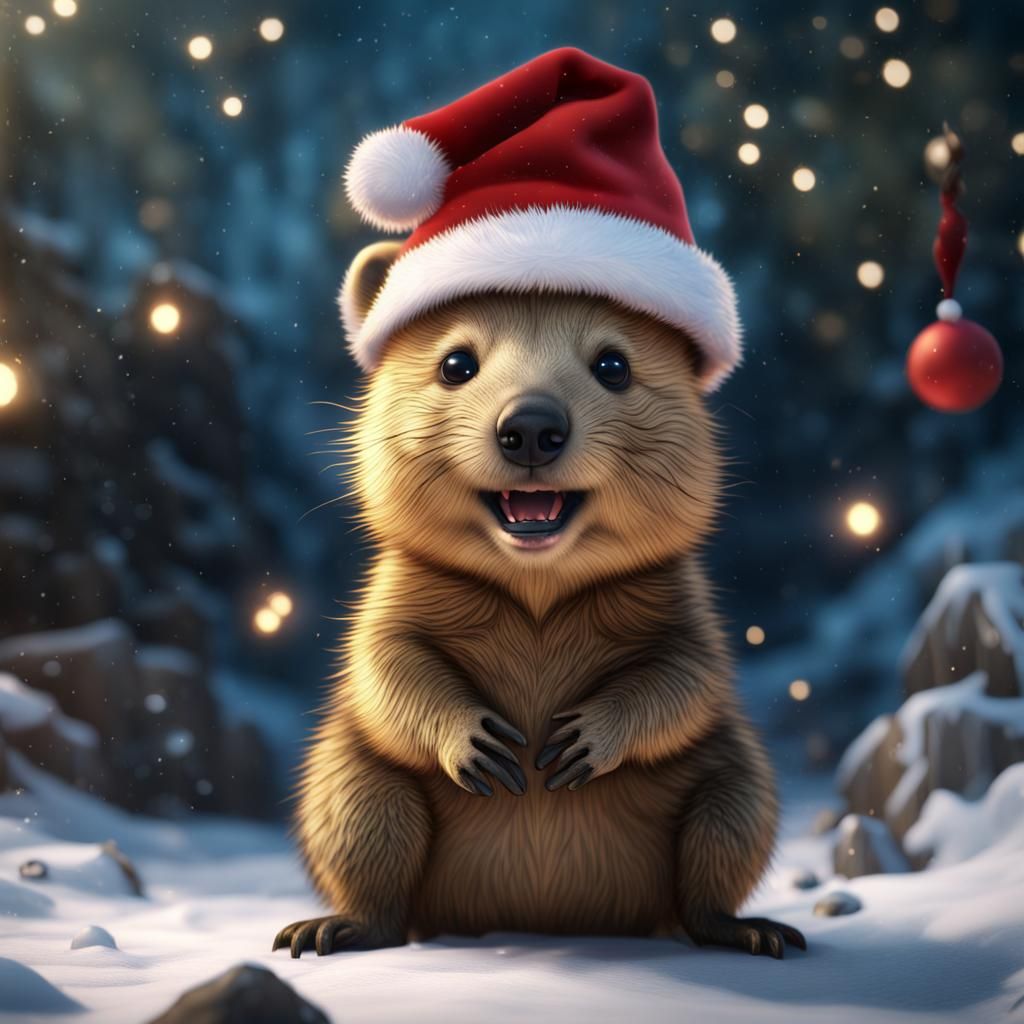 Cute Quokka in Santa Hat: Fantasy Concept Art