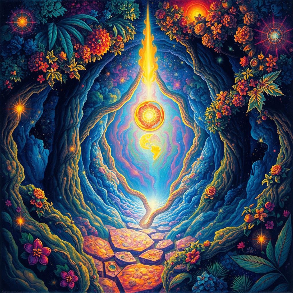 Mystical Inner Earth Portal in Vibrant Holographic Style