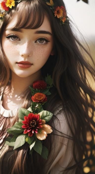 Vintage Hippy Girl Portrait in Sepia Tones