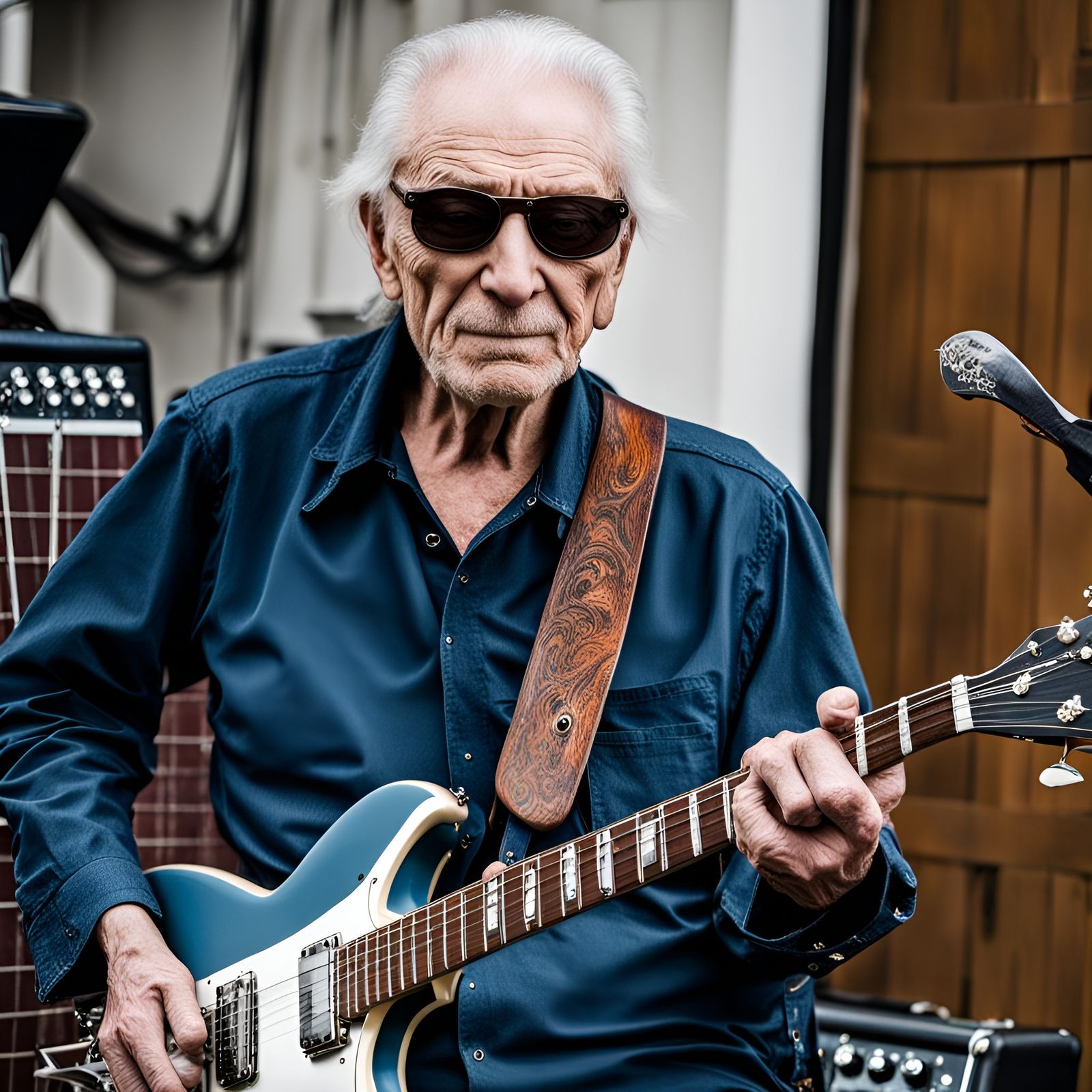 Aging Rocker Plays Rickenbacker Guitar