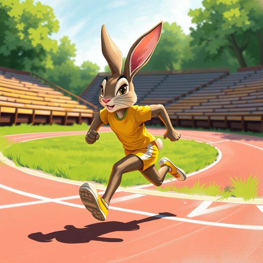 Bunny Athlete Sprinting: Digital Art Illustration