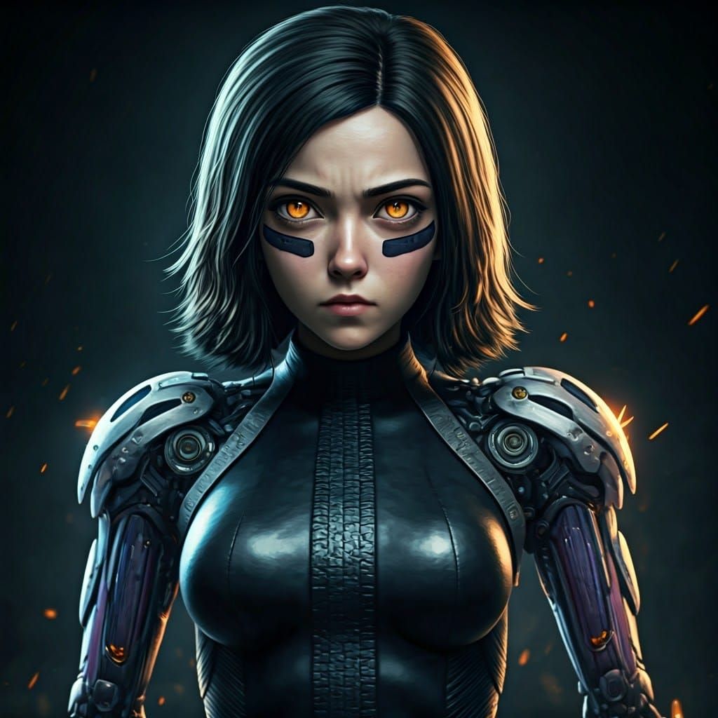 Battle Angel Alita in Hyperrealistic Cyberpunk Style