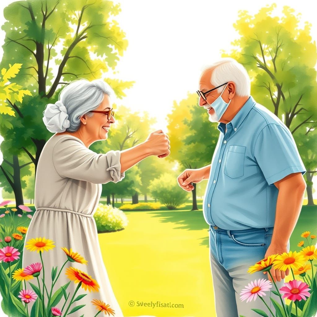 Sunny Moment of Intergenerational Bonding in a Vibrant Park