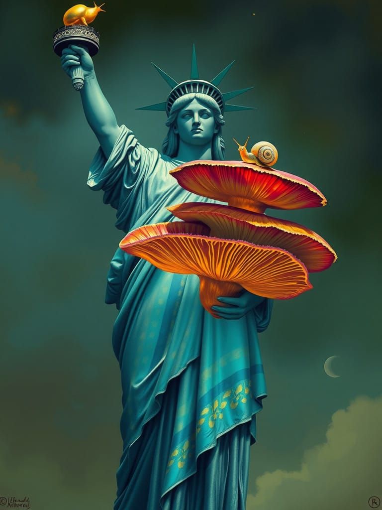 The Statue of Liberty in Enchanted Surrealist Landscape