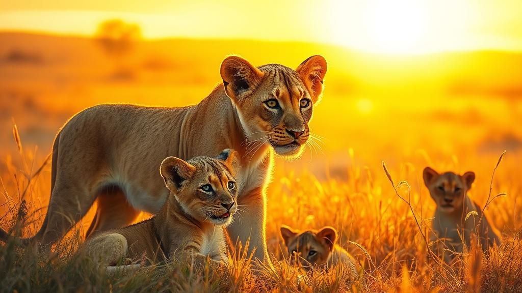 Lioness in Sun-Drenched Savannah as Impressionist Painting