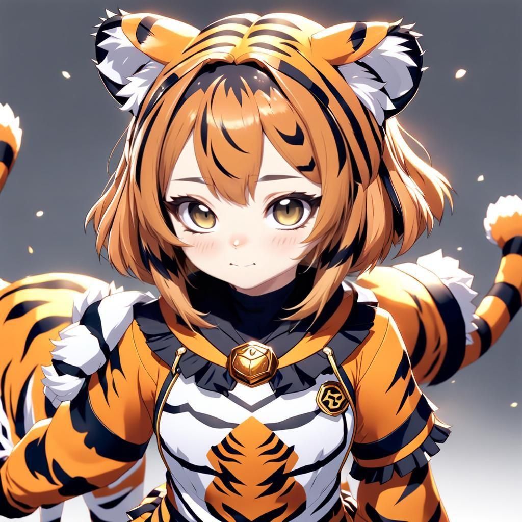 Cute Girl in Tiger Costume: 3D Anime Art