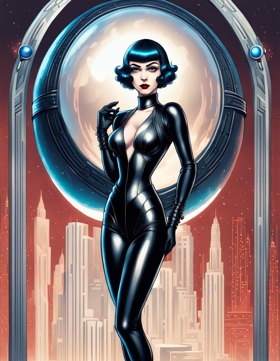 Art Deco Gothic Lady in Sci-Fi Catsuit