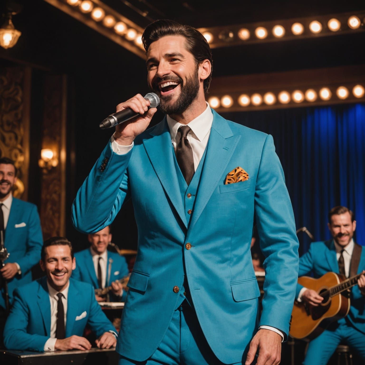 Singing Man in Blue Suit on Stage