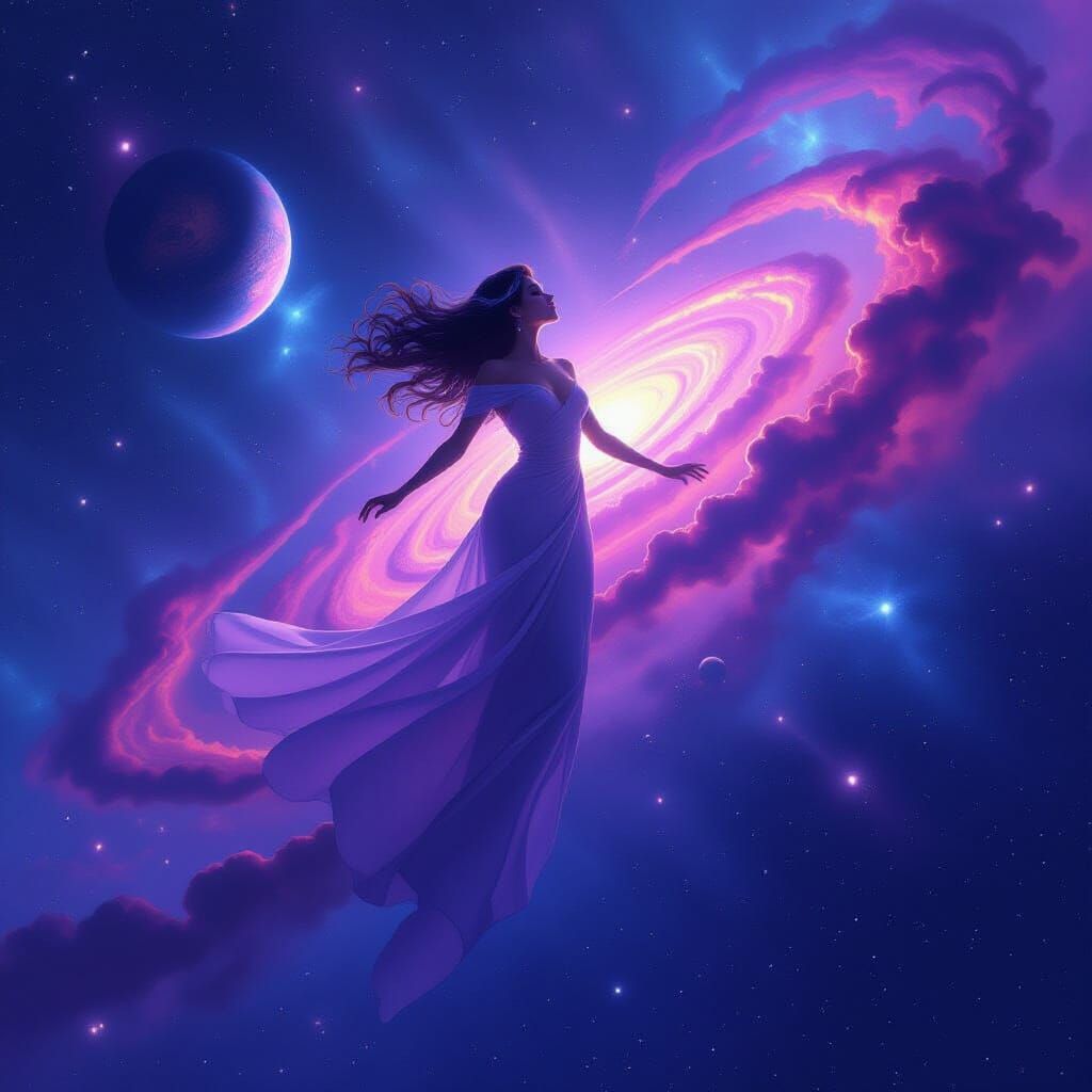 Celestial Woman in Milky Way: Digital Art Dreamscape