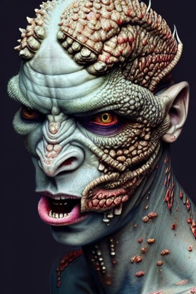 Ork Demigod with Intricate Headpiece in Gothic Art