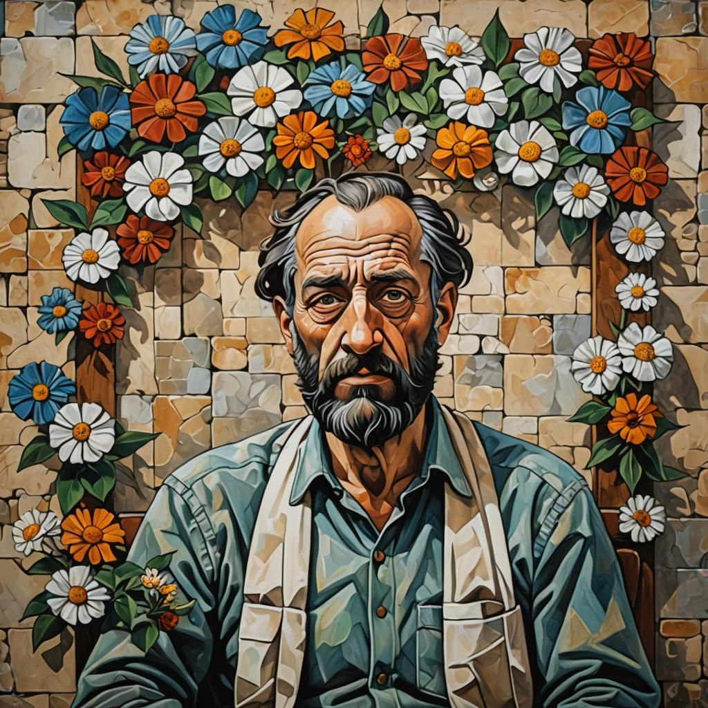 Surreal Portrait of Man with Head Full of Thoughts