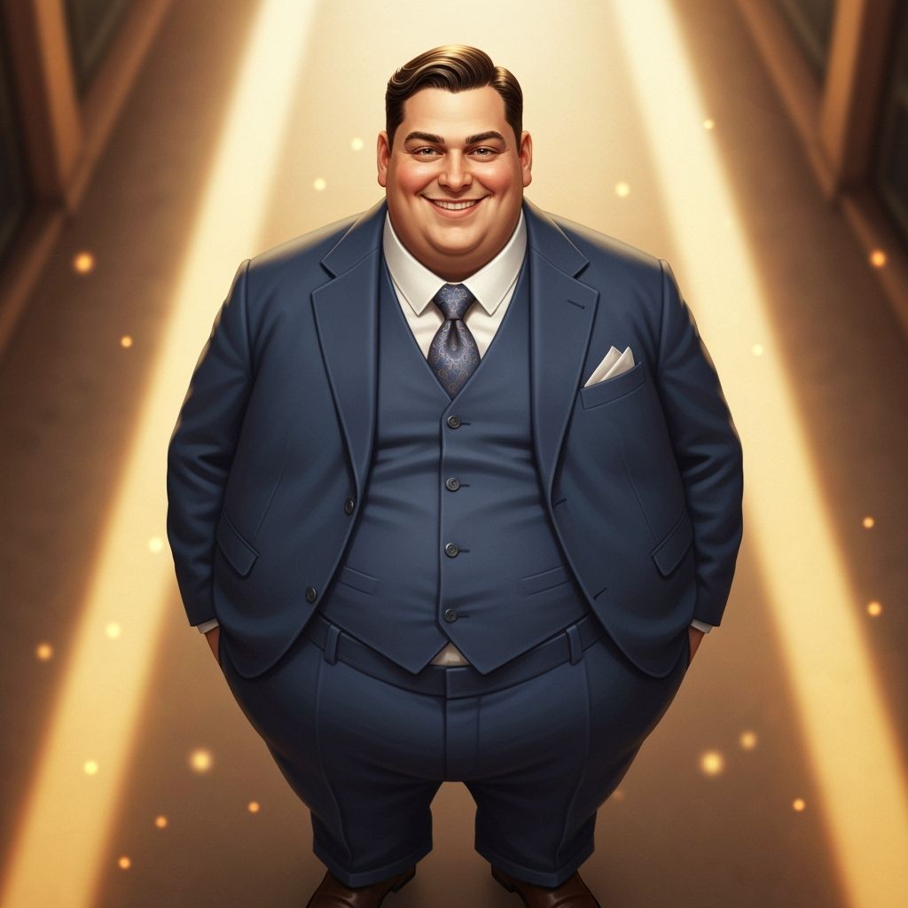 Confident Man in Suit with Large Belly Portrait