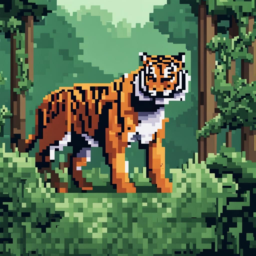 Pixel Art Tiger in Jungle Scene